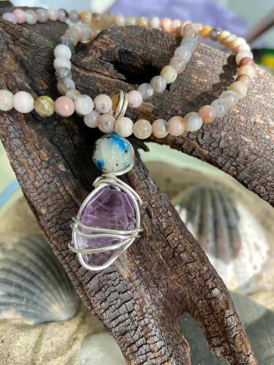 K2 Crystal stone bead and Amethyst Crystal